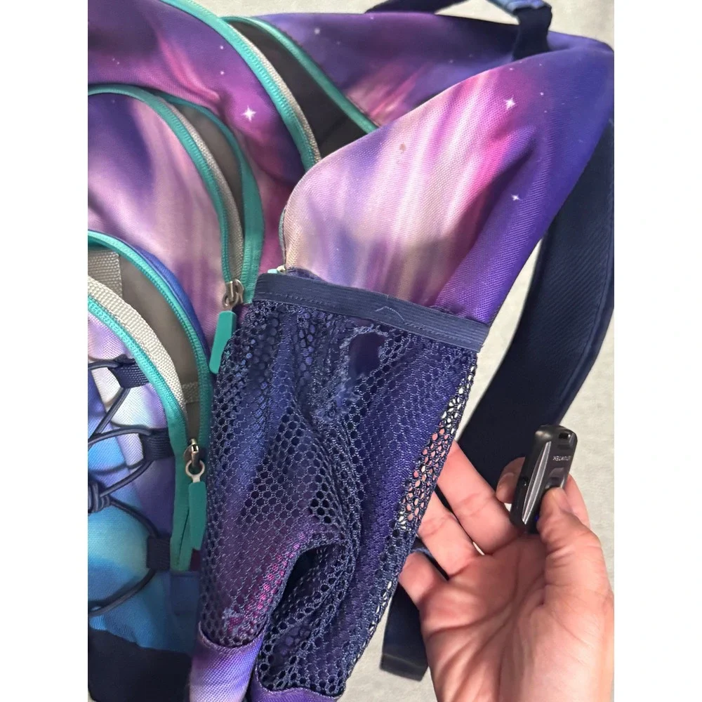 Galaxy Aurora Borealis Print Backpack Purple Blue Starry Night School Bag